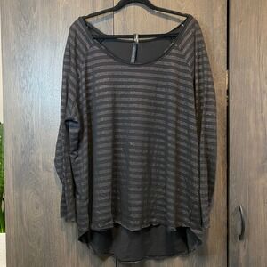 Seven7 Luxe Womens Plus Size 22/24 Black Silver Studded Striped High Low Top